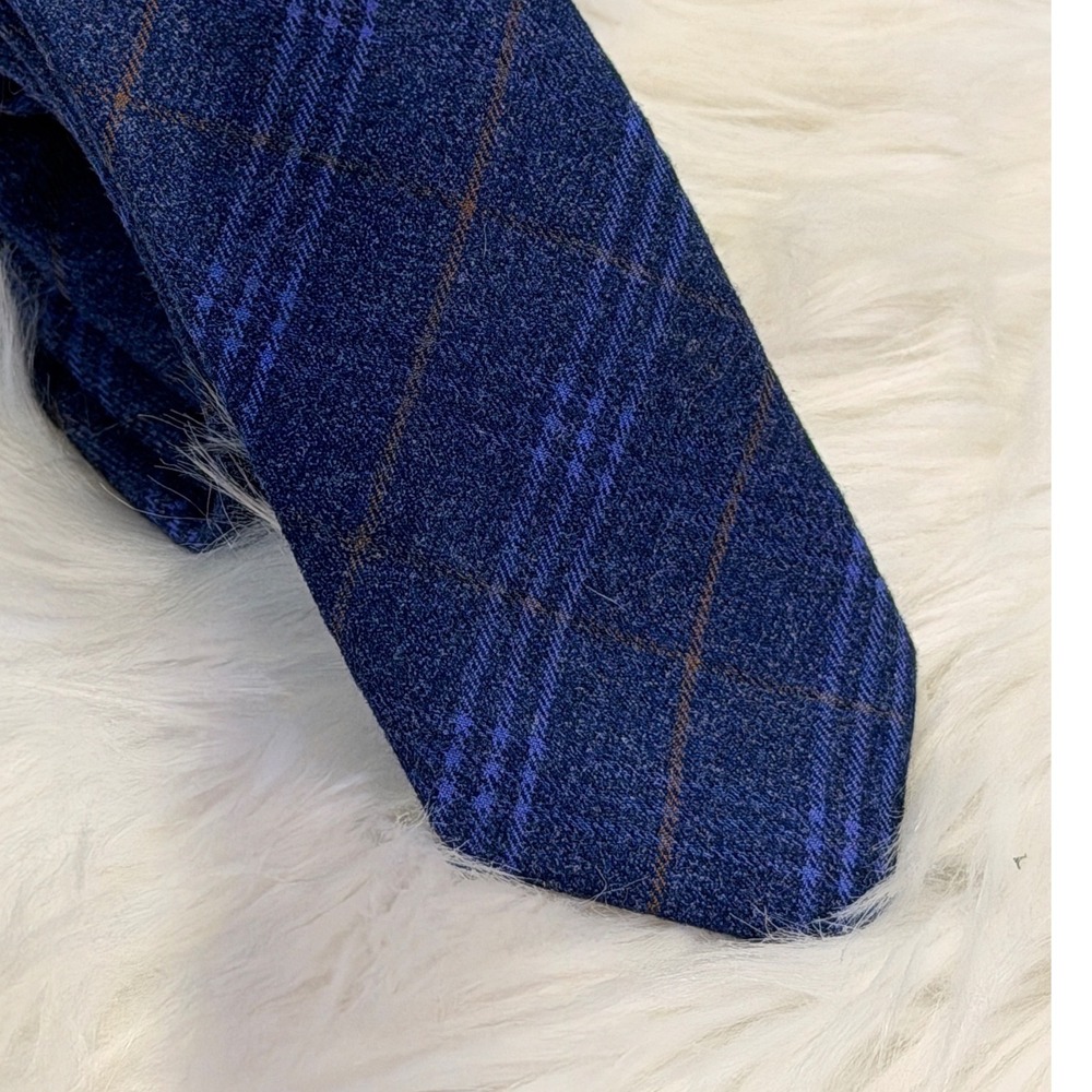 Knottery New York Mens Blue Plaid Cotton Hand Made Necktie 2.75 Inch Width